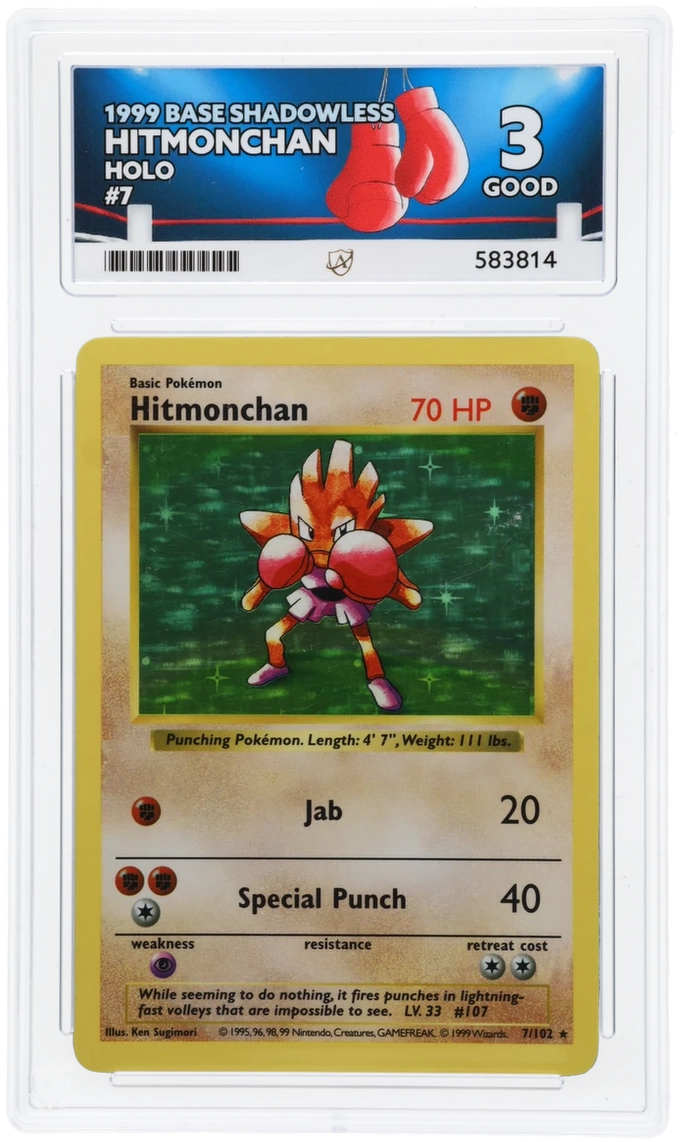 Ace 3 - Hitmonchan #7 Shadowless - Pokemon Card