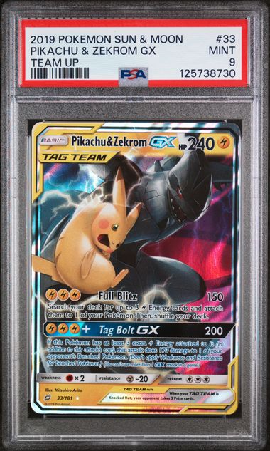 PSA 9 - Pikachu & Zekrom Tag Team #33 - Team Up - Pokemon Card