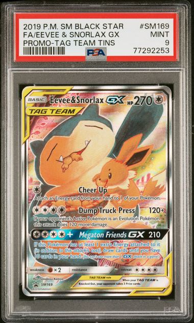PSA 9 - Eevee & Snorlax Tag Team SM169 - Sun & Moon Promo - Pokemon Card - Alex
